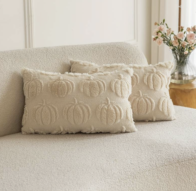 LWP Shop Krem Balkabağı Kabartmalı Kırlent Kılıfı