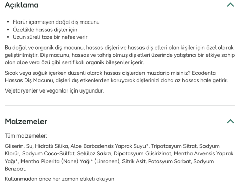 Ecodenta Organic Hassas Diş ve Diş Eti Diş Macunu
