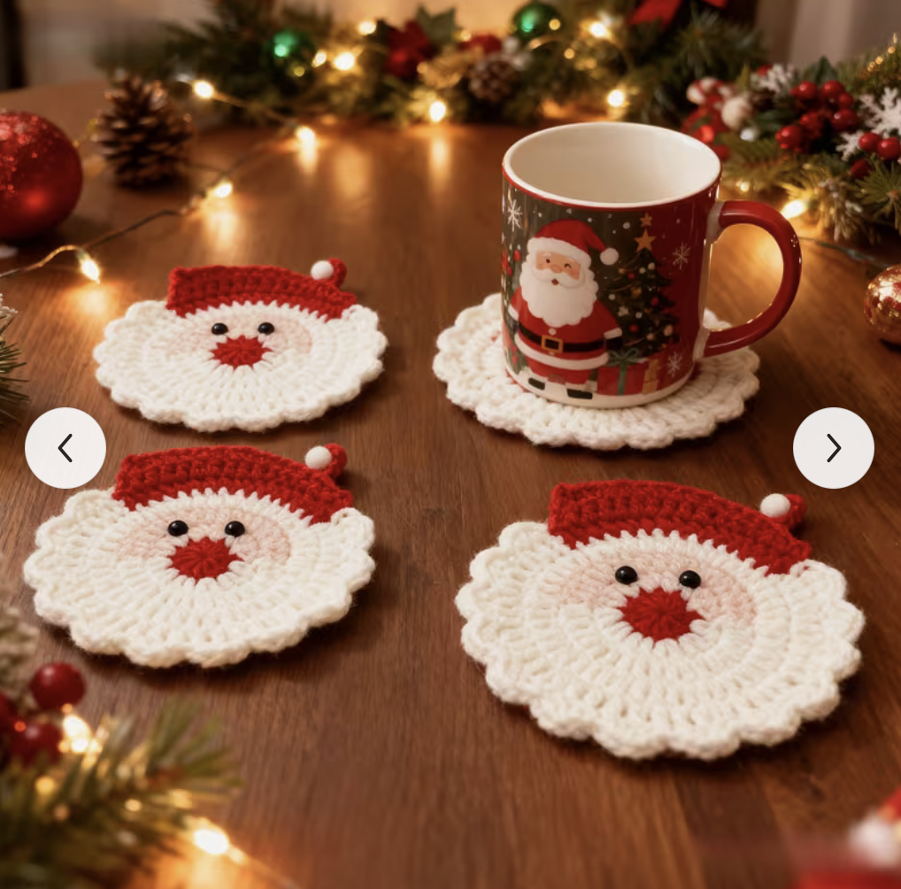 Pandan Designers Dörtlü Örme Noel Baba Bardak Altlığı