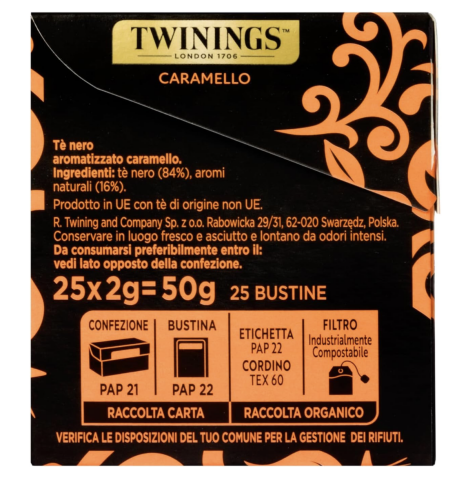 Twinings, Black Tea Flavored Caramel Rich and Soft Flavour, Infusions and Herbal Teas