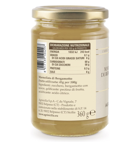 Agrisicilia Bergamot Jam, High Quality Fruit, Handmade