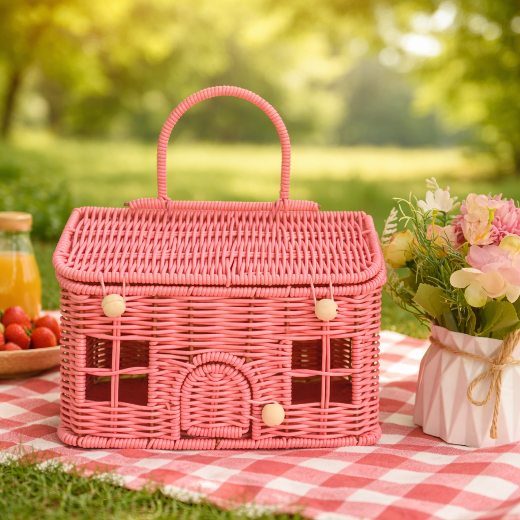 LWP Shop Pembe Ev Şeklinde Örme Sepet