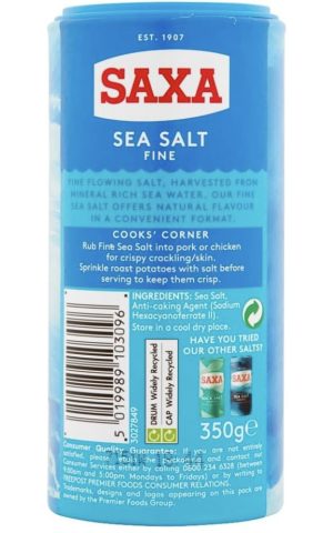 Saxa Sea Salt Fine, No Need to Grind, 350 g Drum